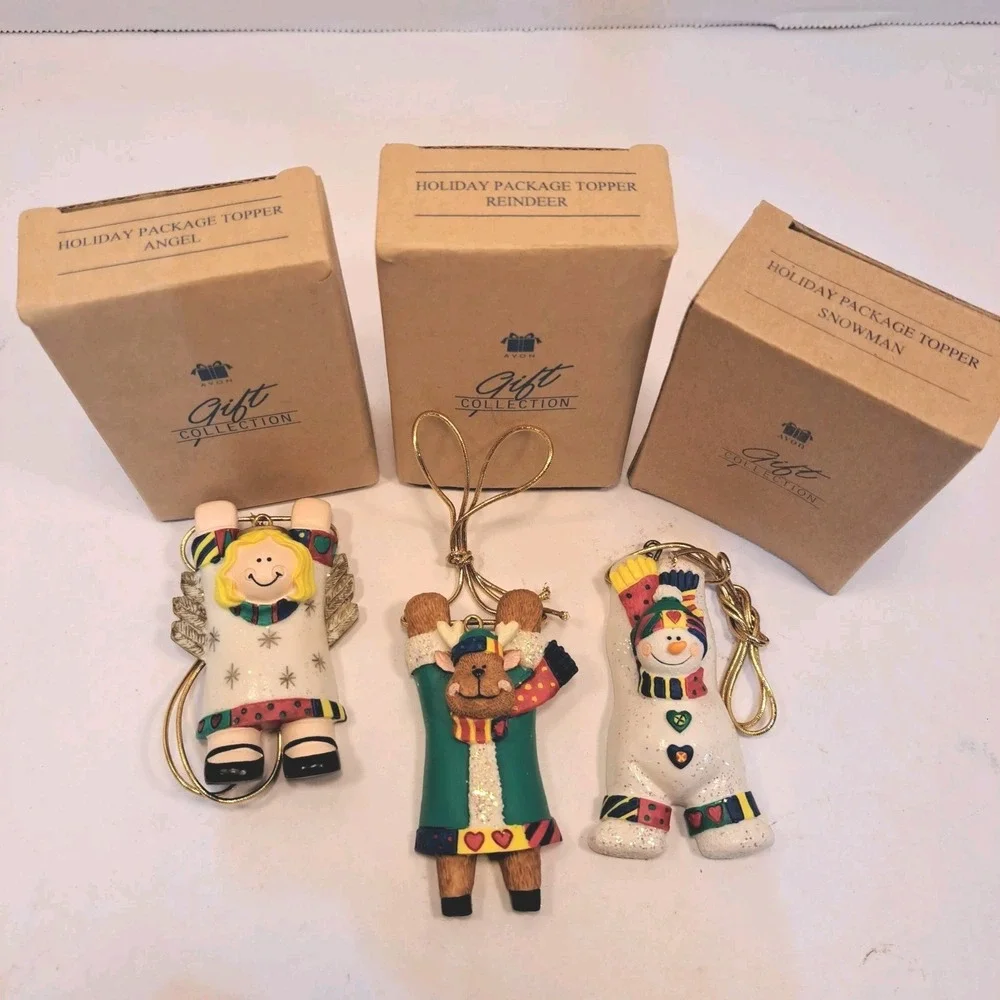 Ornament Holiday Package Topper New 1998 Avon Lot of 3 Angel Snowman Reindeer